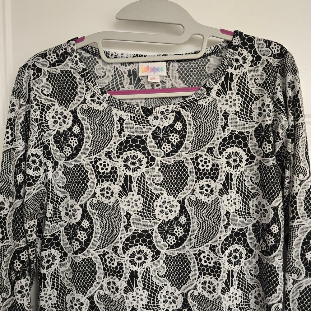 Women's Lularoe Black & White Floral Long Sleeve Midi Dress - Size Small - Picture 3 of 8